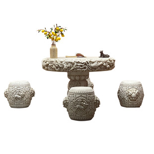石桌石凳庭院一套花园汉白玉别墅仿古圆桌子做旧茶台石桌石凳户外