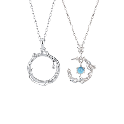 蓝按遇鸟/情侣款/纯银项链