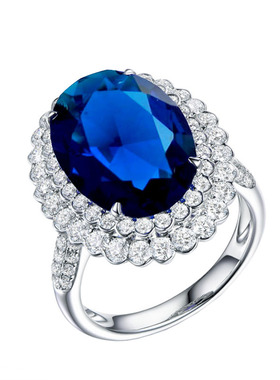 复古蓝宝石戒指王妃蓝钻鸽子蛋
