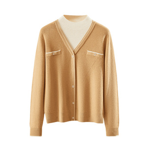 春竹100%羊毛新款厚款半高领假两件套衫减龄洋气保暖内搭女羊毛衫