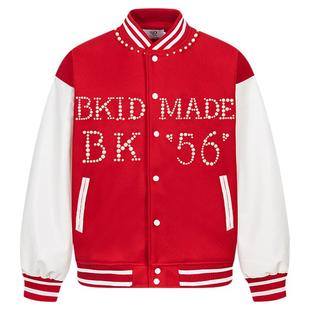 BUFU美式潮牌钉珠棒球服毛呢外套男女春秋季情侣宽松夹克宽松上衣