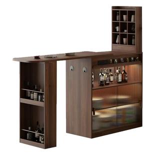 实木吧台桌中岛台伸缩小户型家用多功能靠墙储物柜隔断柜沙发边柜