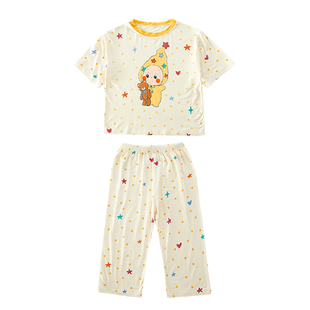 儿童卡通莫代尔睡衣夏季中袖九分裤套装男孩宝星星人家居服两件套