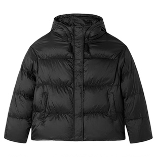 BOYLONDON冬季百搭短款羽绒服时尚印花90绒女款连帽面包服W28016