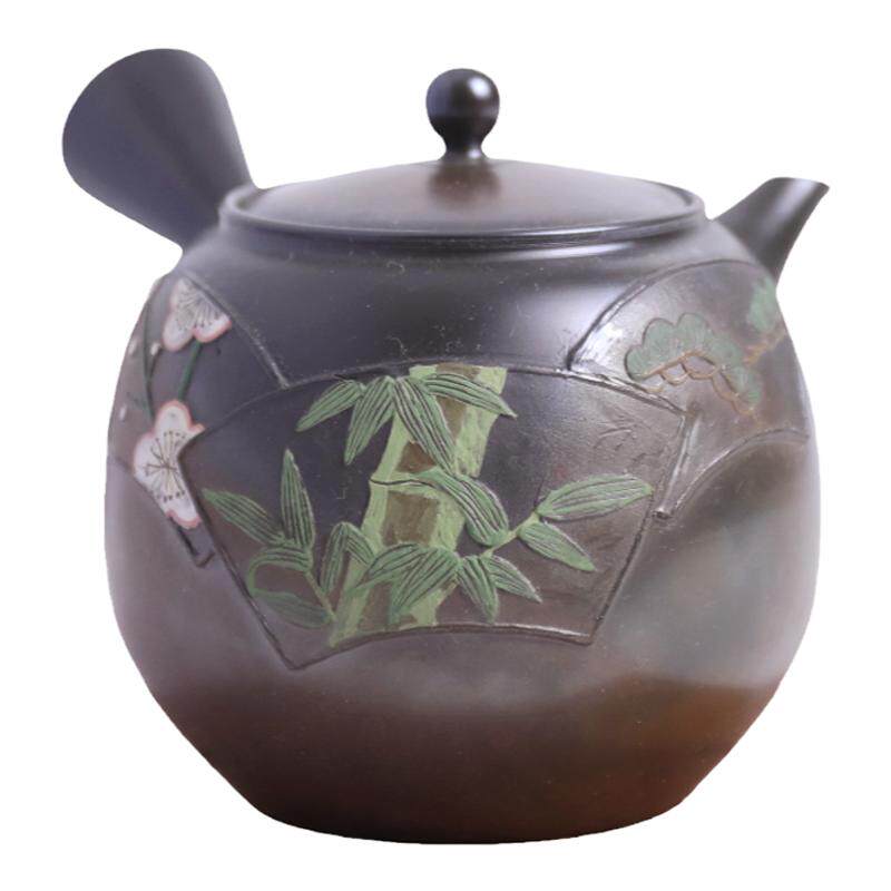 日本常滑烧急须 宗弘 火窑变松竹梅350ml 纯手工日式紫砂侧把茶壶