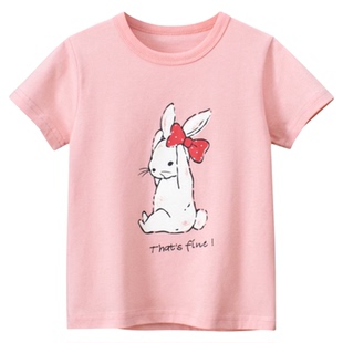 27home纯棉2026夏季卡通兔子儿童短袖T恤 可爱童装女童粉红色上衣