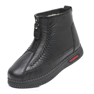 2023新款绵羊毛棉鞋女加绒加厚雪地靴中老年妈妈鞋皮面防水大棉靴