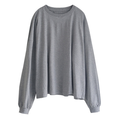 徐大脸吖定制 经典叠穿白T上衣秋轻柔长绒棉宽松圆领短长袖T恤女