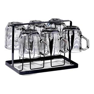 玻璃杯家用待客水杯客厅杯子喝水一家人茶杯套装6只带把手啤酒杯