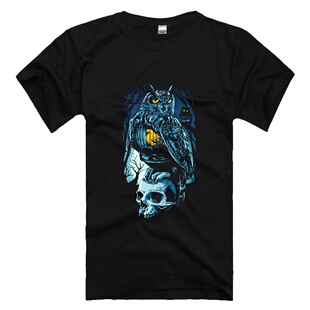 猫头鹰另类插画 男女款短袖T恤打底衫夏季纯棉宽松圆领半袖体恤衫