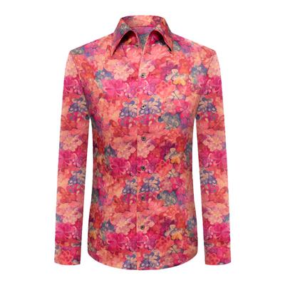 本派意式一片领衬衫短袖男红色翡翠湾印花棉质碎花休闲痞帅衬衣潮