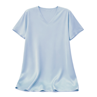 棉绸睡衣女士夏季纯色短袖绵绸上衣t恤单件大码人造棉家居服女款