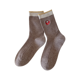 刺绣袜子女款夏季薄款长袜潮可爱中筒袜配勃肯鞋堆堆袜夏天中筒袜