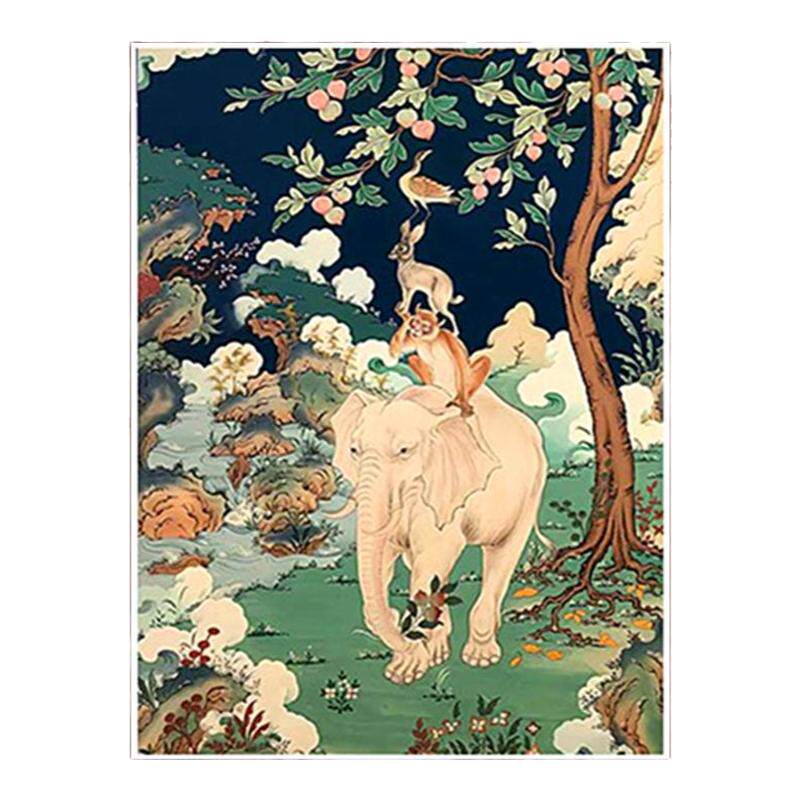自己绣吉祥四瑞图钻石画满钻大象猴子兔子小鸟和谐四瑞藏式唐卡