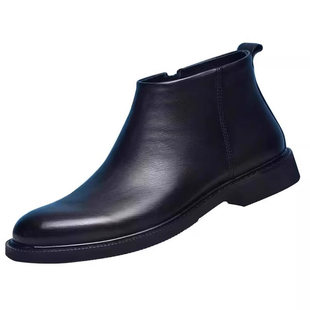 意尔康皮鞋牛皮高帮切尔西皮鞋男士加绒保暖雪地靴真皮加棉马丁靴