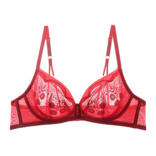 梧桐本色红色内衣套装女大胸显小结婚本命年性感蕾丝超薄款文胸