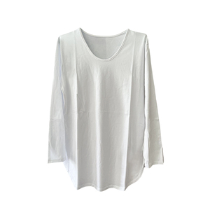 2025秋冬中长款白色U领宽松长袖t恤女开叉纯棉打底衫上衣大白体恤