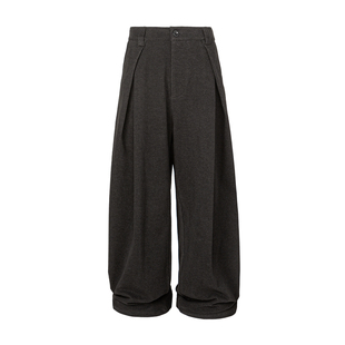 BROMAD高级松弛感褶皱毛呢西裤男女25秋冬老钱阔腿保暖加厚休闲裤