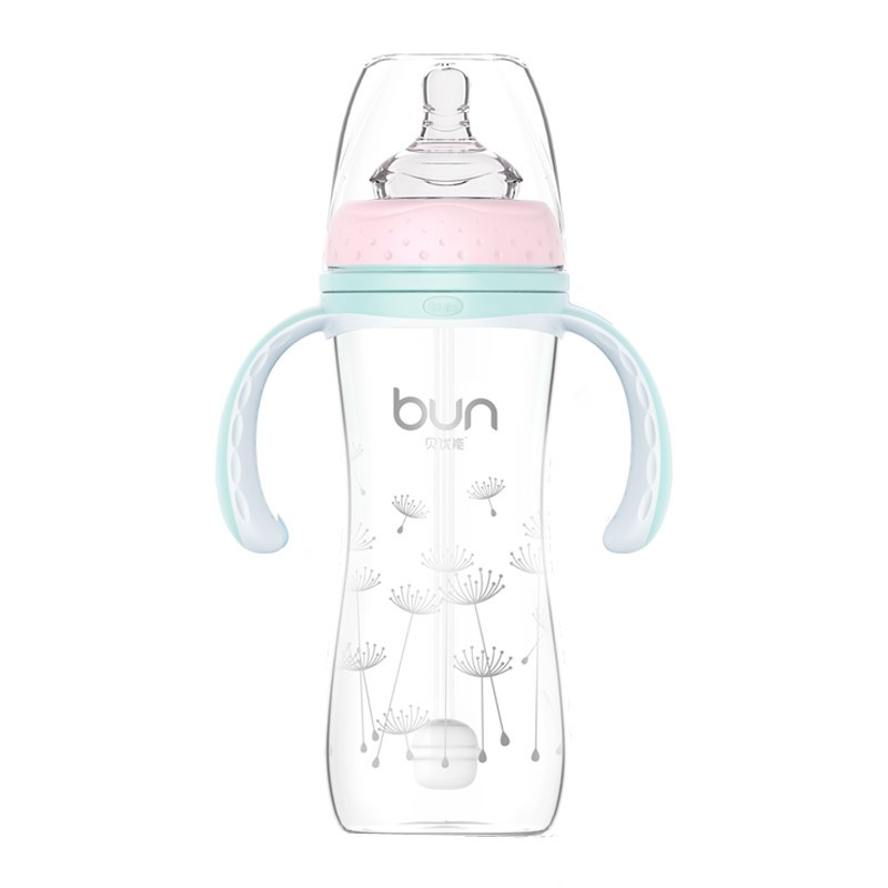 BUN贝优能玻璃奶瓶纤巧型宽口带吸管防胀气120ml160ml240ml280ML