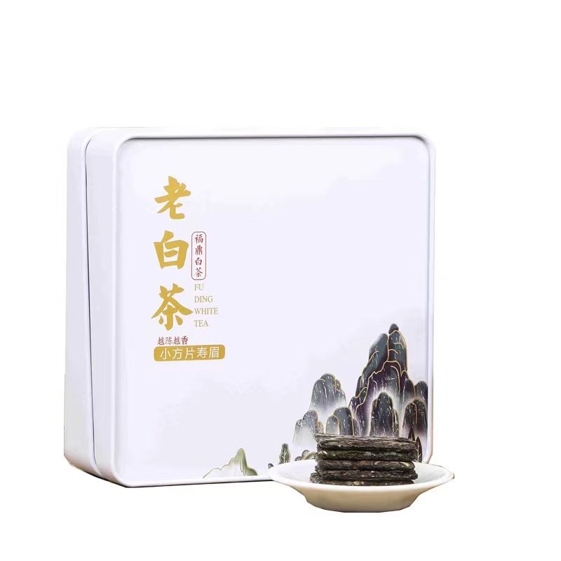 福鼎白茶老白茶贡眉特级小方片饼干枣香寿眉茶叶礼盒装240g正品