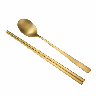 金色韩国式网红勺304不锈钢长柄吃饭勺子汤匙商用创意筷勺餐具