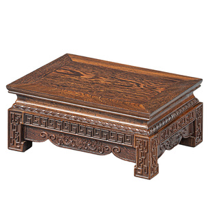 鸡翅木回纹雕花底座 伸缩缝防裂设计 长方盆景奇石炕几两用承托台