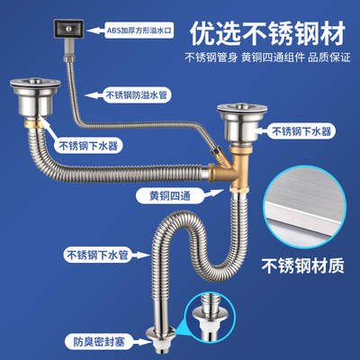 郎奇厨房洗菜盆单双水槽套装下水管配件洗碗池下水道不锈钢排水管