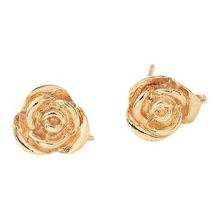 14K包金玫瑰花带吊耳钉手工diy耳饰配件925纯银耳针花朵耳环材料