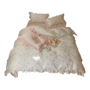 焦糖摩卡~复古小碎花双层纱四件套全棉纯棉公主风被套床单式床品