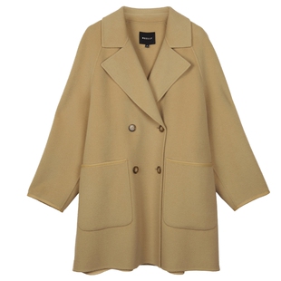 NEELLY纳俪商场同款冬季新款双排扣毛呢大衣女中长款宽松外套