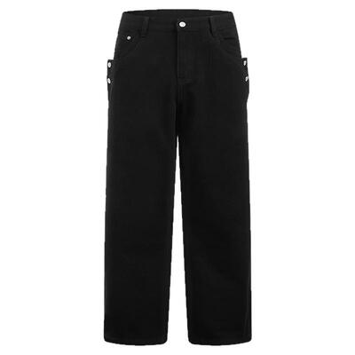 404MOB复古美式水洗做旧牛仔裤男潮牌拼接纽扣百搭直筒休闲裤子秋