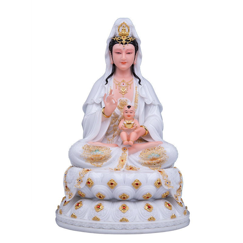 汉白玉南海观世音送子观音摆件