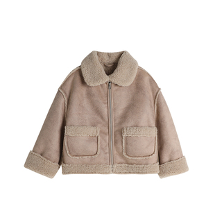 布丁哈鲁童装冬装女童上衣2026冬季新款儿童休闲百搭加绒拼接外套