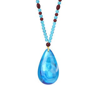 琥珀蓝蜜蜡现货富贵花吊坠长款水滴项链福禄树脂毛衣链服装配饰品