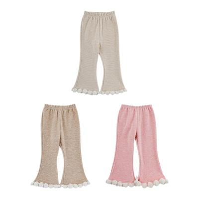 幼悠女童脚口拼接毛球喇叭裤2025冬季加绒加厚保暖蓄热休闲裤子潮