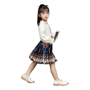 汪小荷童装春秋季新款马面裙套装古风汉服女童新中式国风套裙唐装