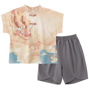 男童汉服套装夏季国风龙宝宝周岁礼服夏天短袖薄款新中式儿童衣服