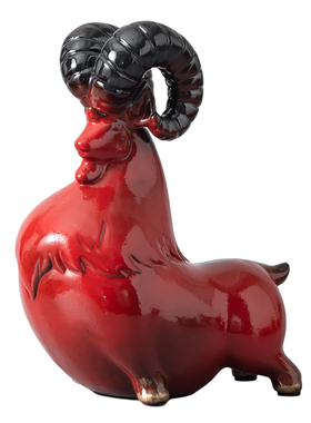红色陶瓷领头羊摆件高档礼品