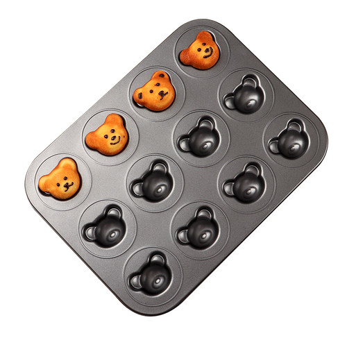 日式卡通熊玛德琳烤盘熊猫网红蛋糕装饰9/12连立体熊头烘焙模具