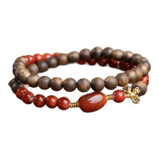 【如炽】莺歌绿奇楠99分沉沉香6mm南红火焰纹宝杵双圈手串