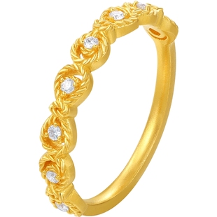 潮宏基繁星黄金钻石戒指足金戒圈手饰5G高级镶嵌点钻情人节礼物女