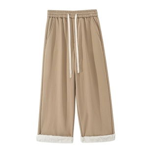 悟空有货复古冬季加绒加厚休闲裤男女潮牌宽松百搭保暖阔腿工装裤