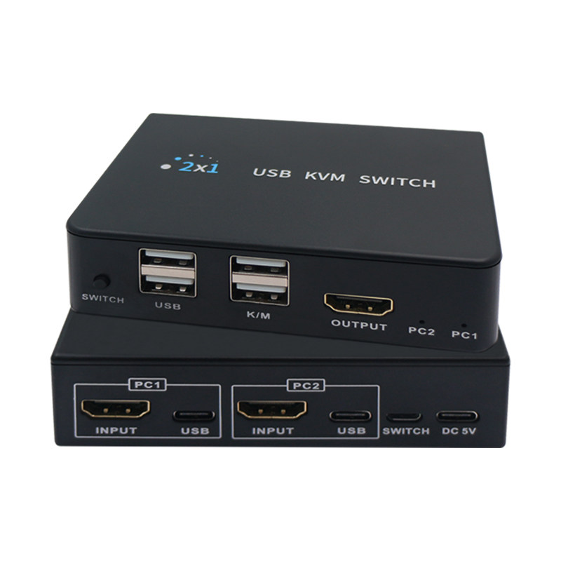 高清HDMI KVM切换器2切1二进一出双开2口带两台电脑共享显示器共用鼠标键盘U盘打印机usb2.0支持4K@60HZ