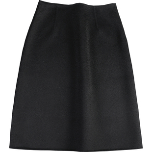 中长款小aA字版型半身裙女秋冬双面羊毛呢绒气质高雅蓝绿红黑白色