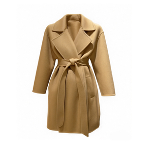 M家同款新品gas双面羊绒水波纹大衣女高端小个子毛呢系带短款外套