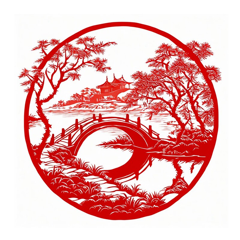 中国风山水风景窗花贴纸厨房玻璃门走廊防水墙贴古建筑装饰贴画纸
