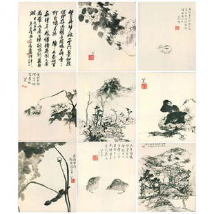 朱耷 八大山人 花鸟册花鸟水墨画高清微喷复制国画装饰画画册临摹