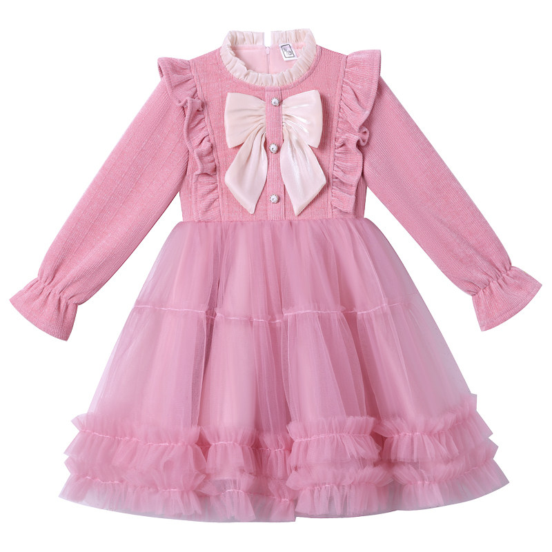 女童公主裙冬季2025新款儿童长袖裙子冬装女孩洋气网纱蓬蓬连衣裙