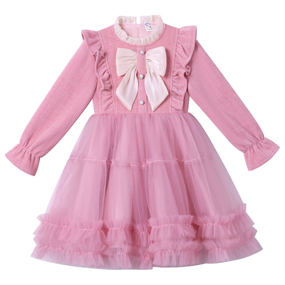 女童公主裙冬季2025新款儿童长袖裙子冬装女孩洋气网纱蓬蓬连衣裙