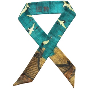 中国风瑞鹤图千里江山图绑包包手柄丝巾小丝带围巾包带领巾腰带女